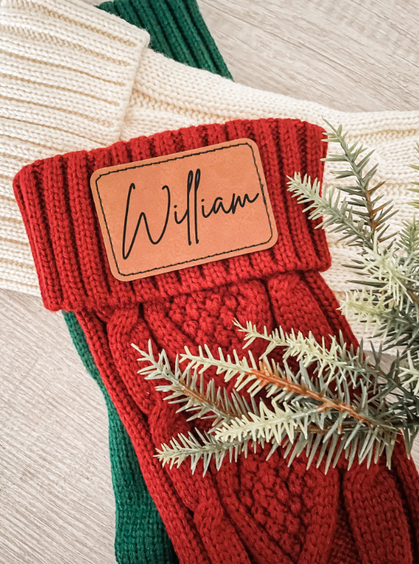 Cozy Knit Stockings with Custom Leather Patches
