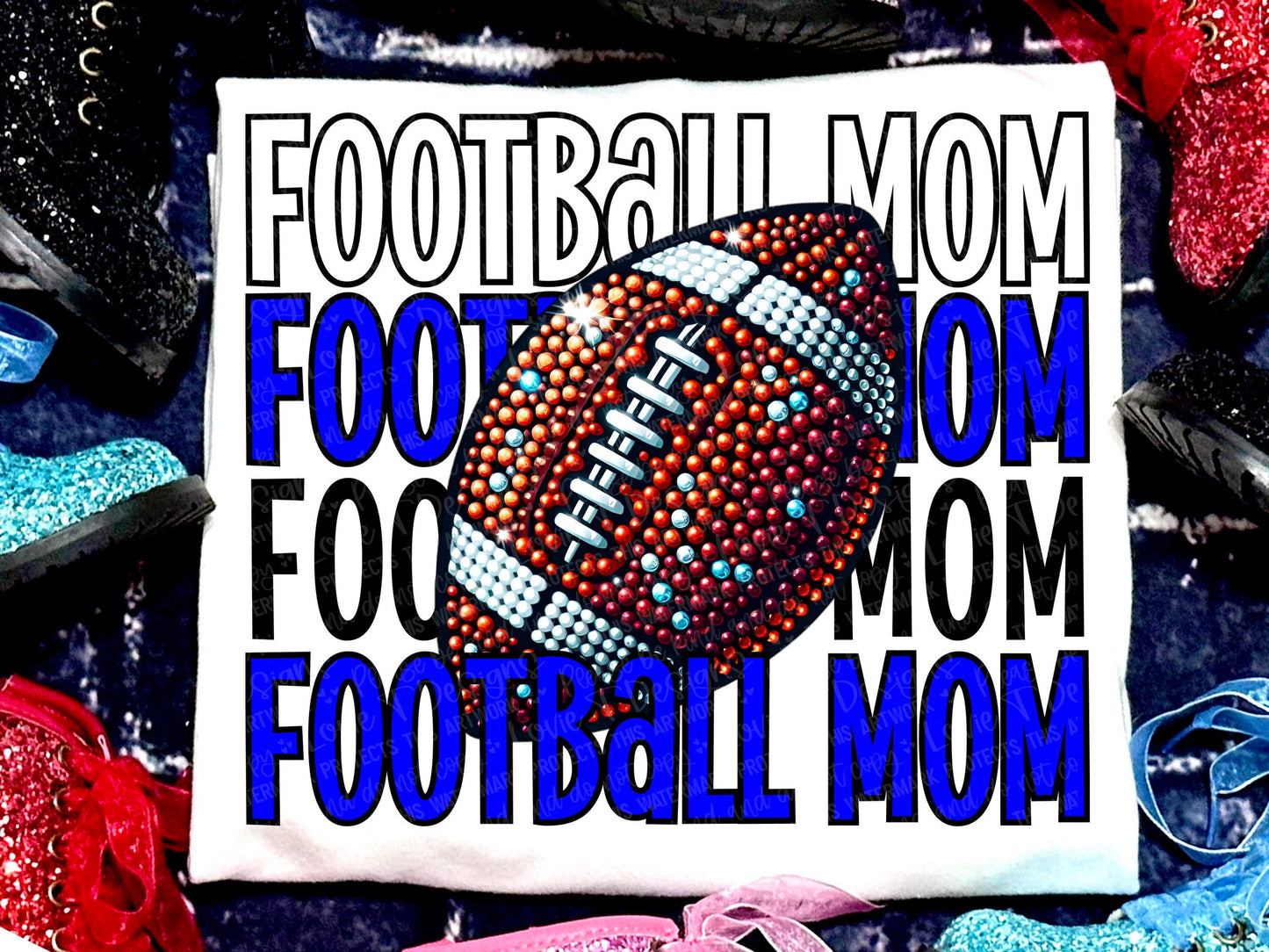 Football Mom Stacked Faux Rhinestone