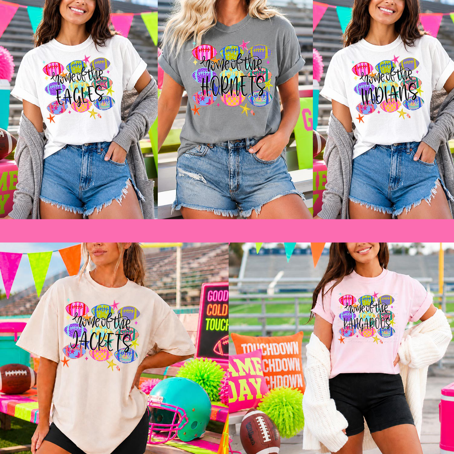 Neon Home of the Mascot Football T-Shirt