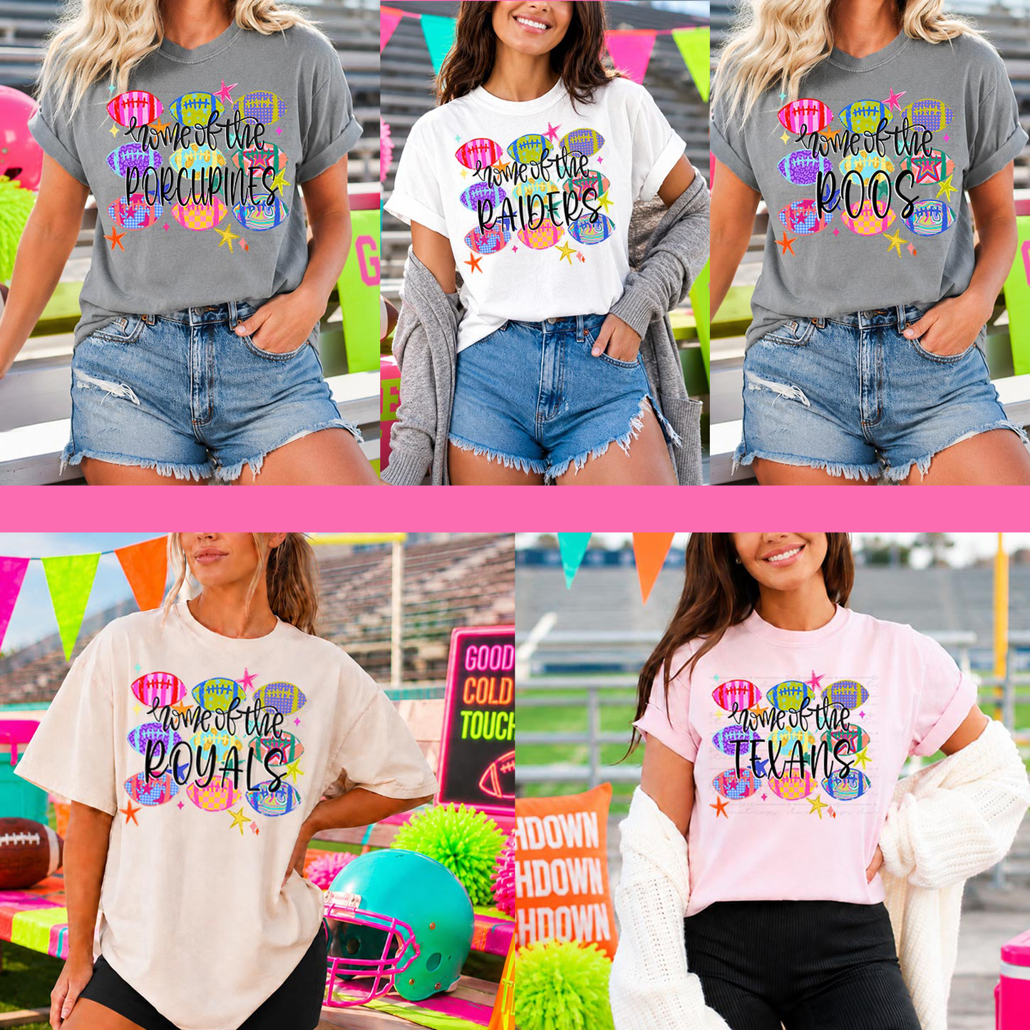 Neon Home of the Mascot Football T-Shirt
