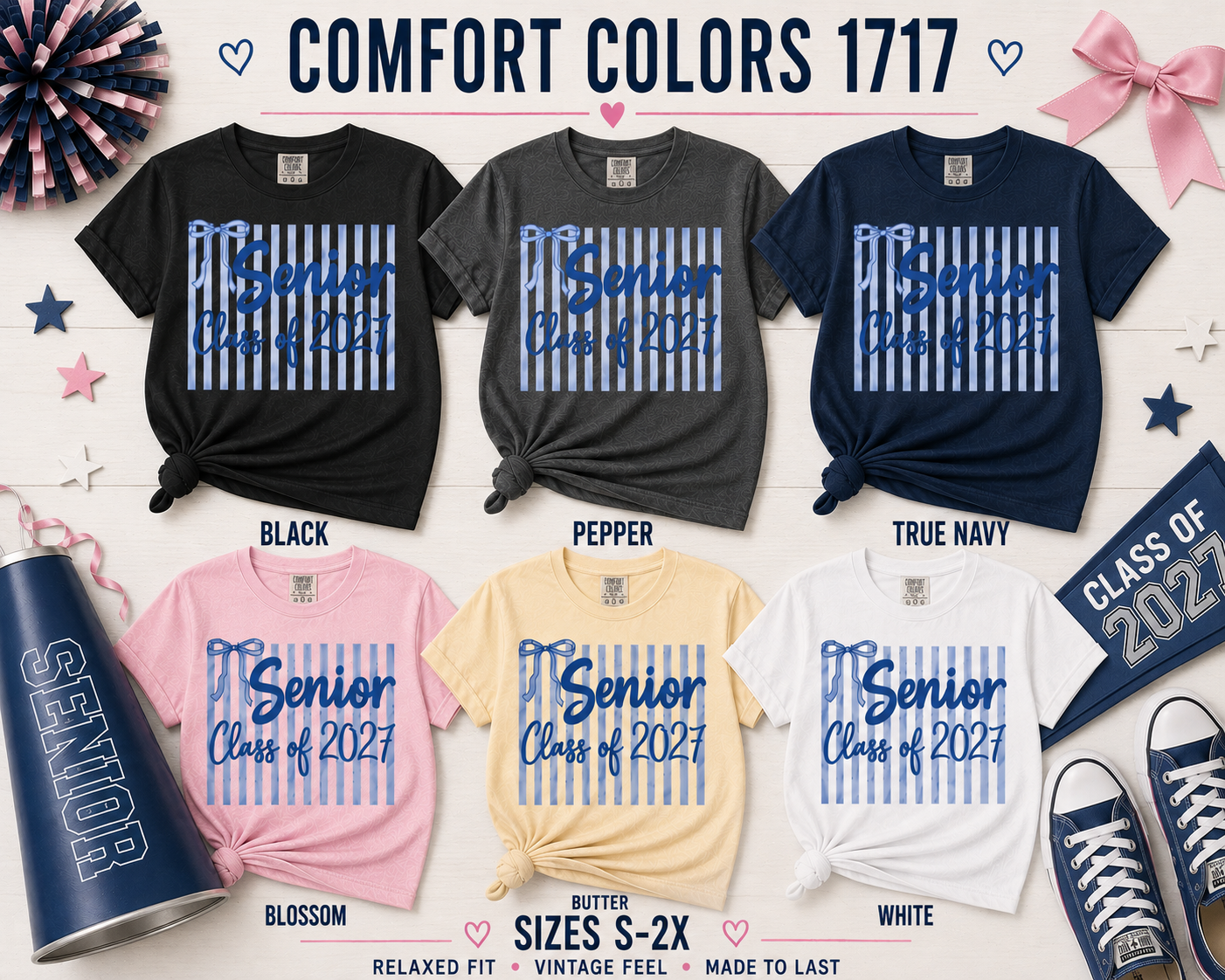 Senior 2027 | Coquette Stripe T-Shirt