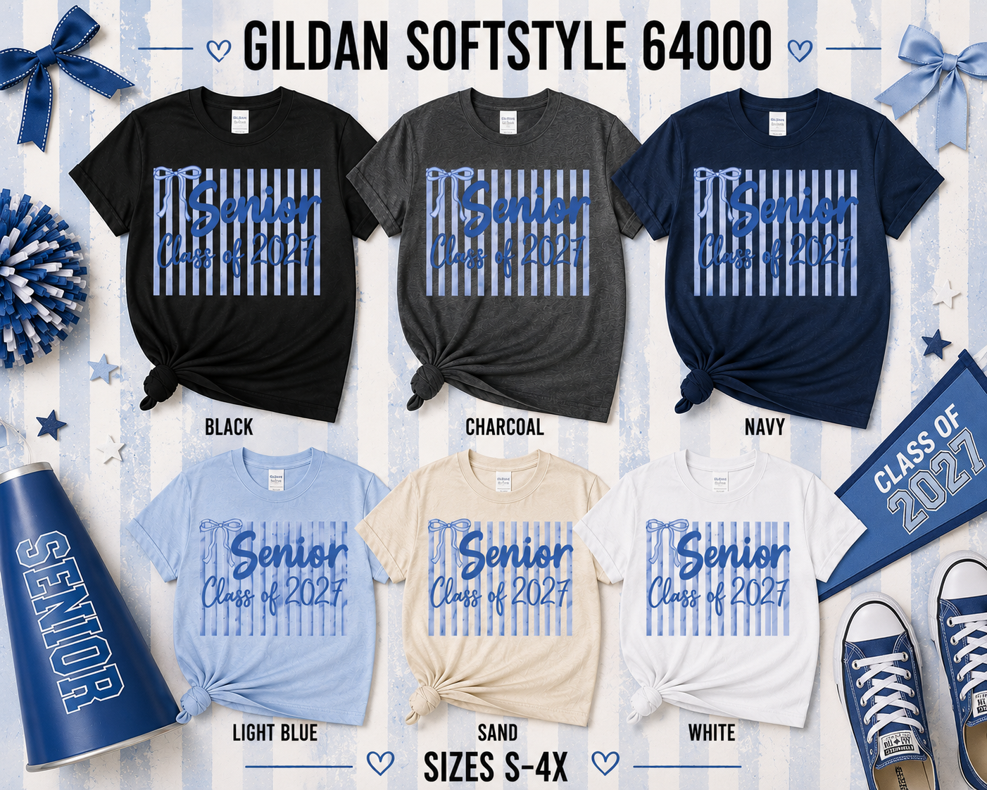 Senior 2027 | Coquette Stripe T-Shirt