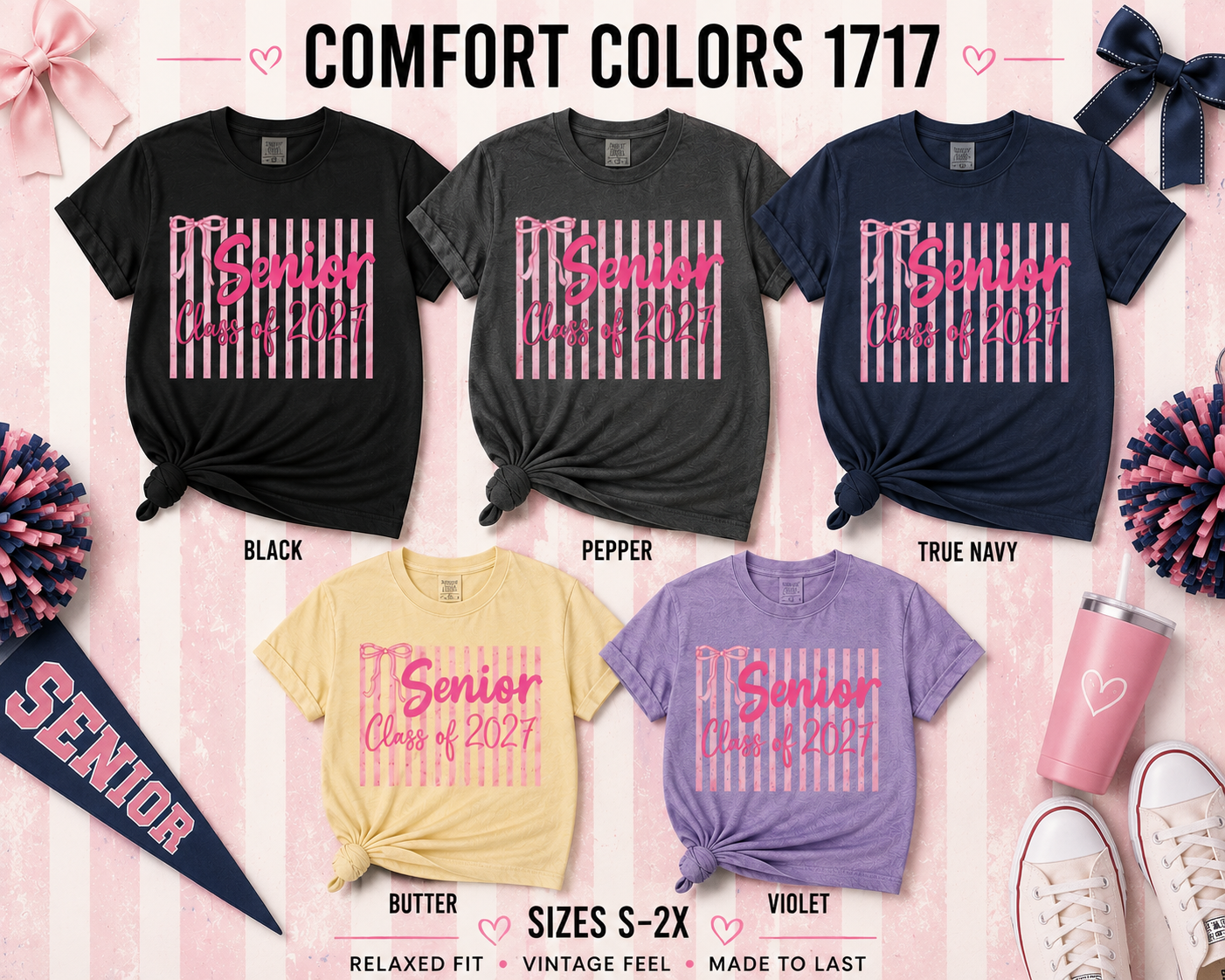 Senior 2027 | Coquette Stripe T-Shirt
