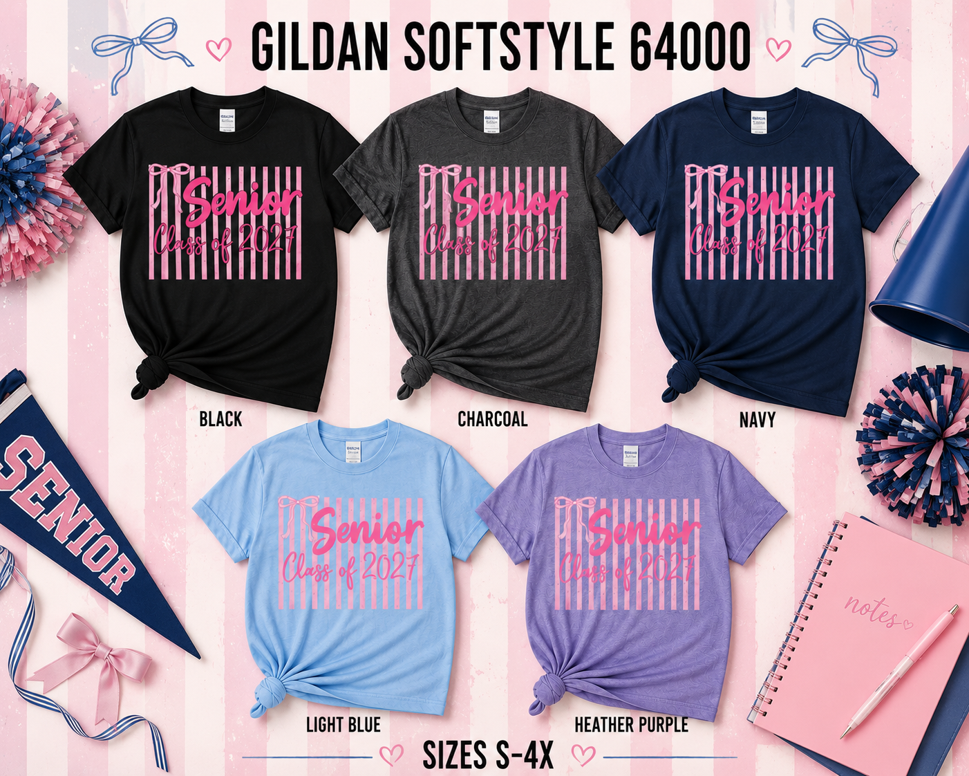 Senior 2027 | Coquette Stripe T-Shirt