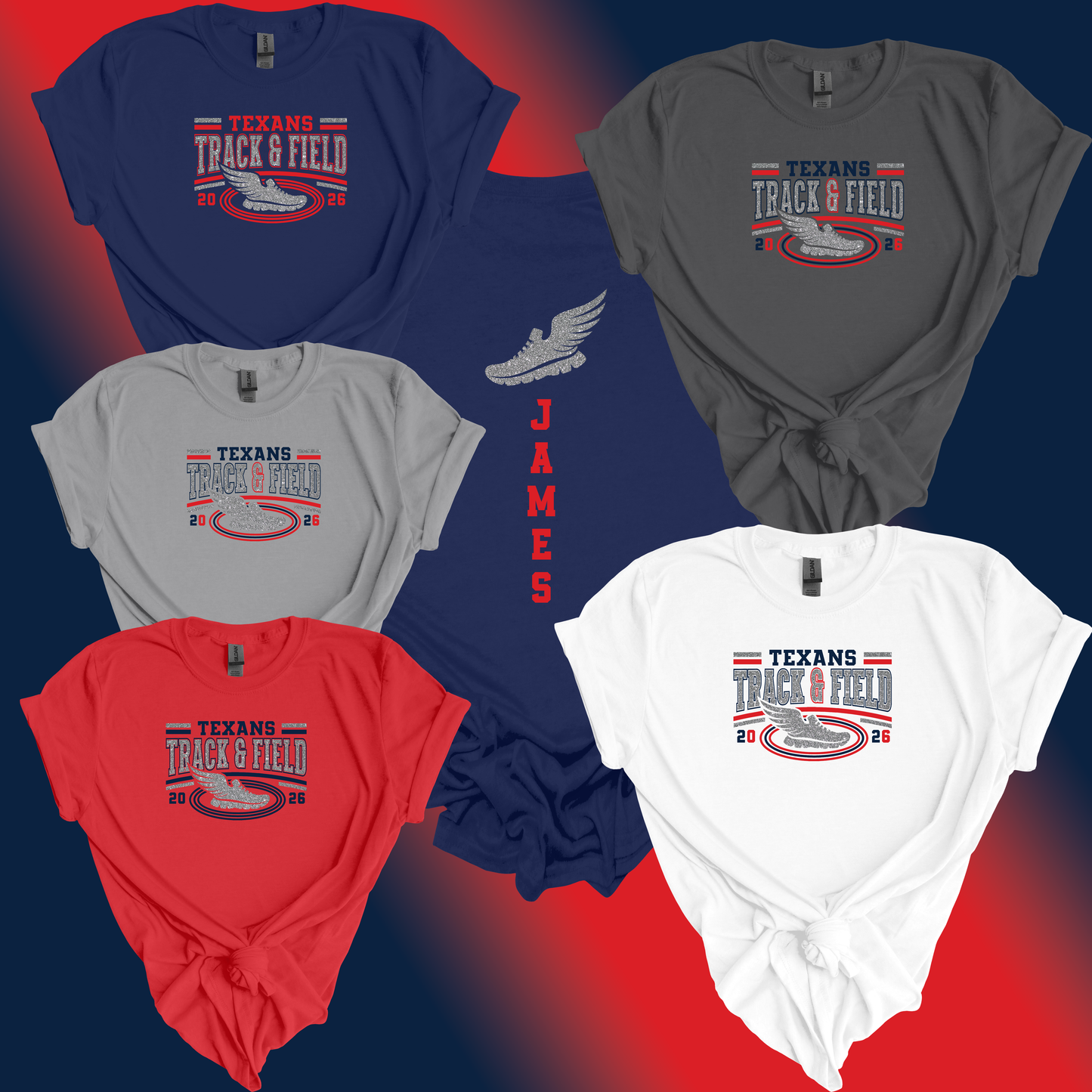 Texans Track & Field Personalized Faux Glitter T-Shirt