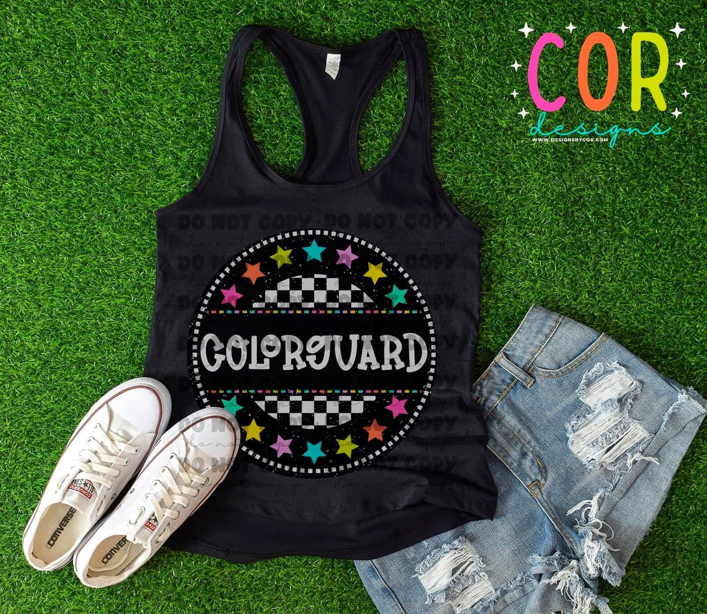 Colorguard Colorful Star Checkered Circle Apparel