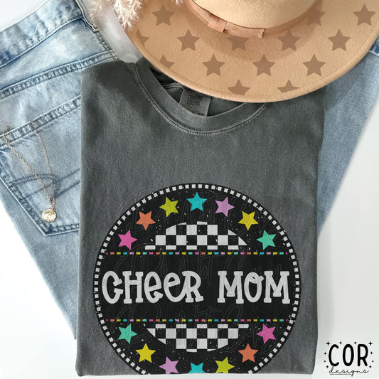 Cheer Mom Colorful Star Checkered Circle Apparel