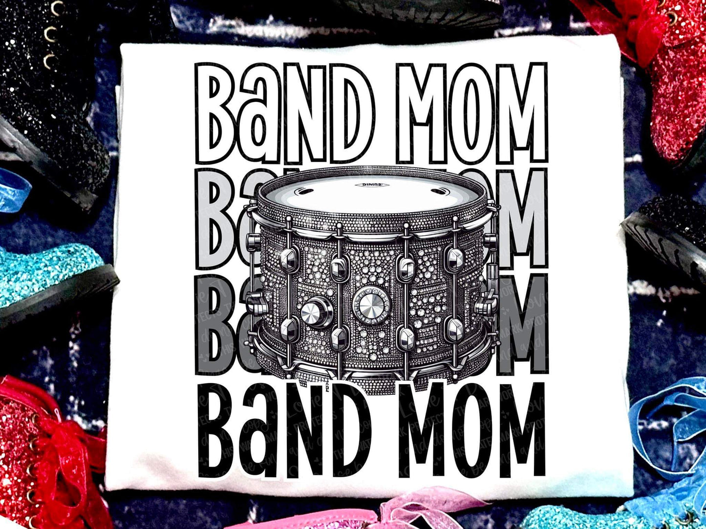Band Mom Drum Faux Sequin Stacked Apparel