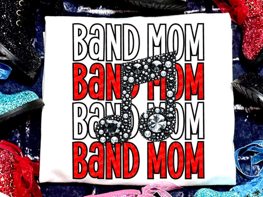 Band Mom Music Note Faux Sequin Stacked Apparel