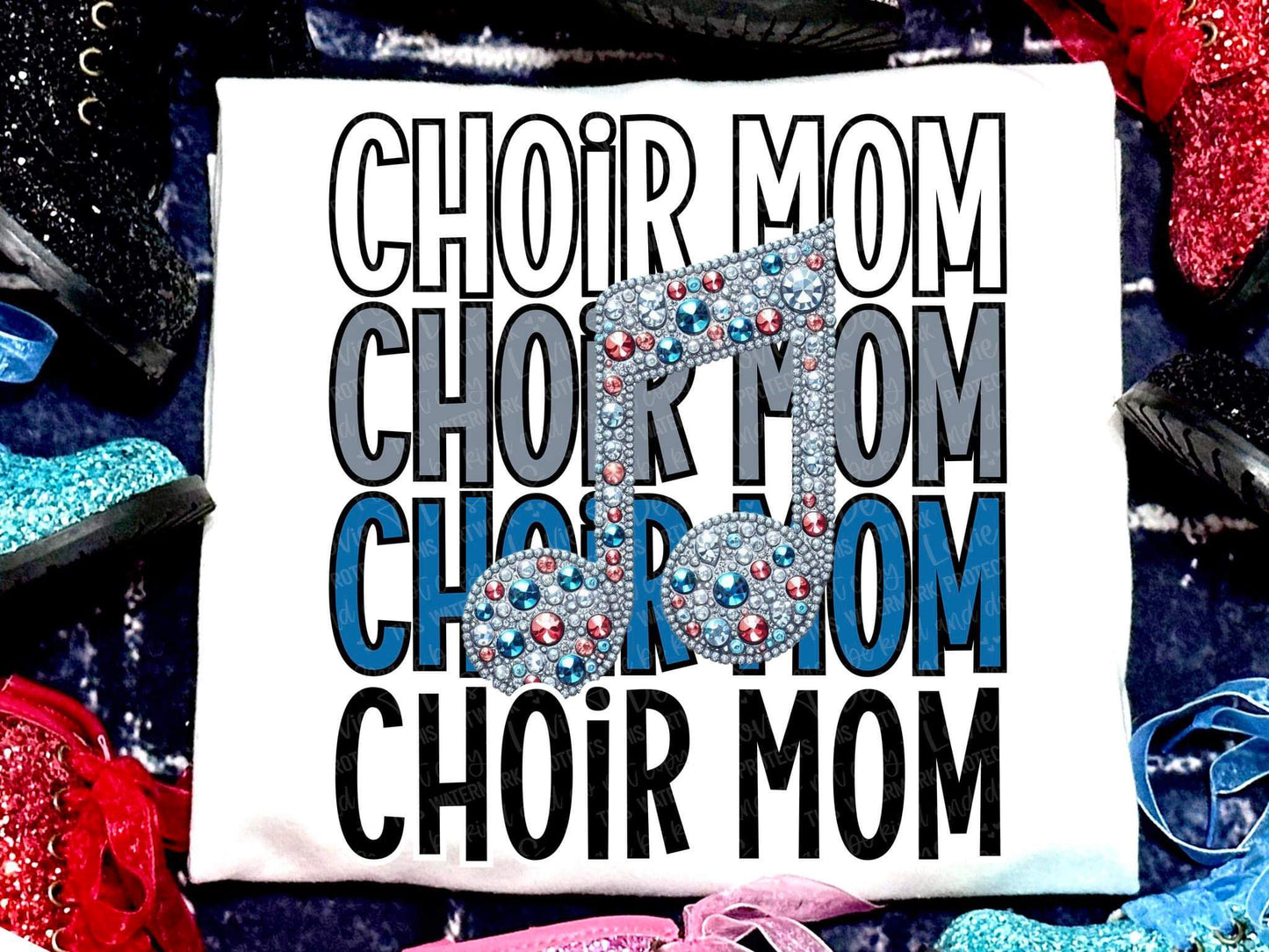 Choir Mom Faux Rhinestone Music Note Tee
