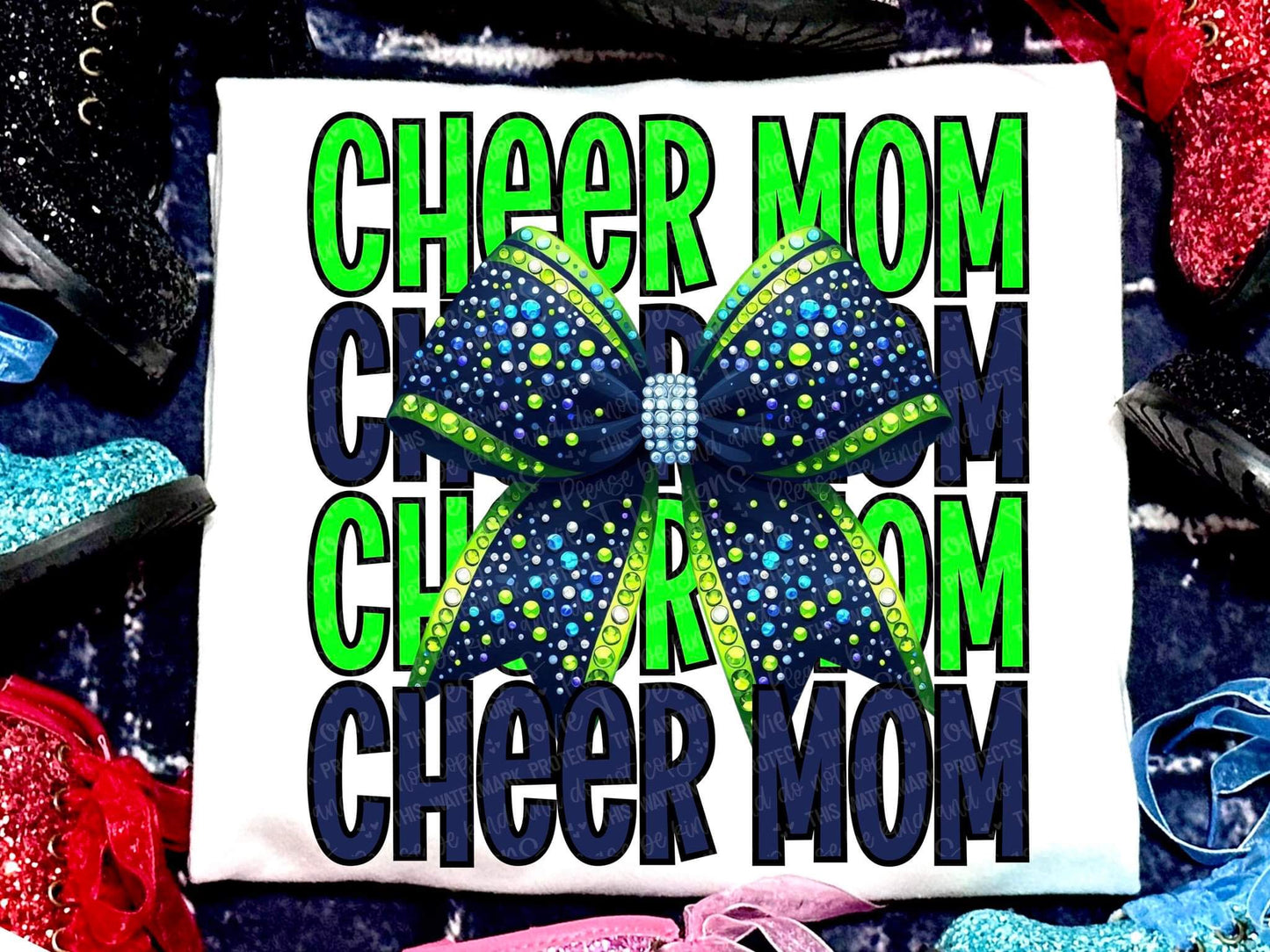 Cheer Mom Stacked Faux Sequin Bow Tee
