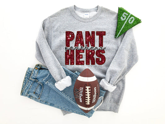 Panthers Red Faux Embroidery Sequin Apparel