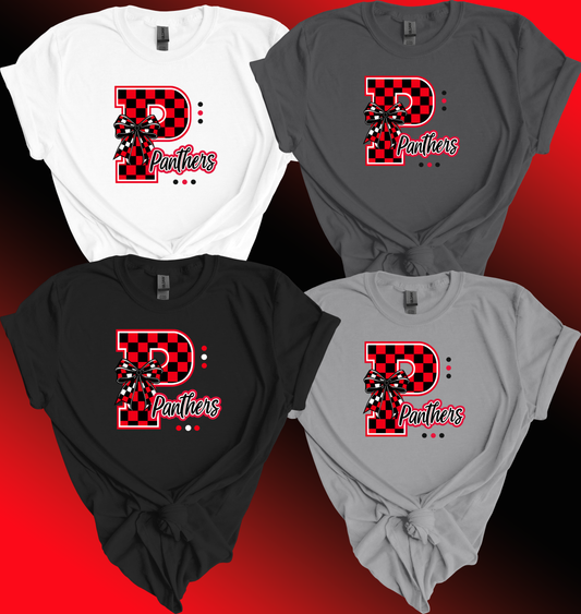 Panthers Checkered Letter/Bow T-Shirt