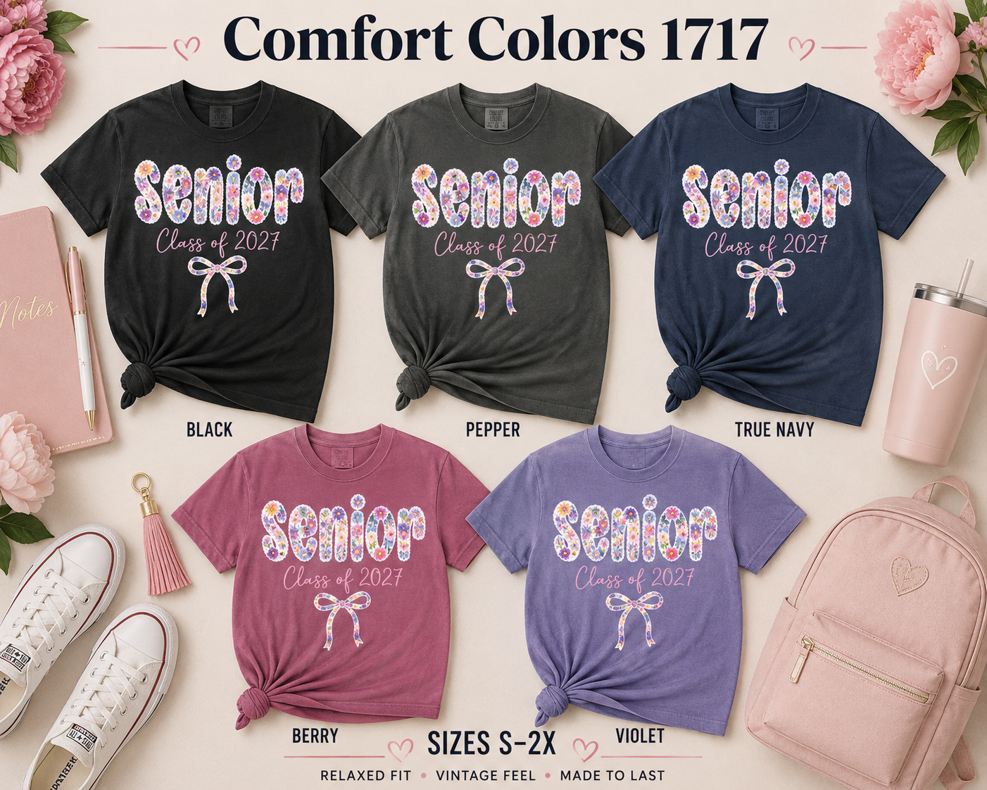 Senior 2027 | Floral Patchwork Senior Bow Tee