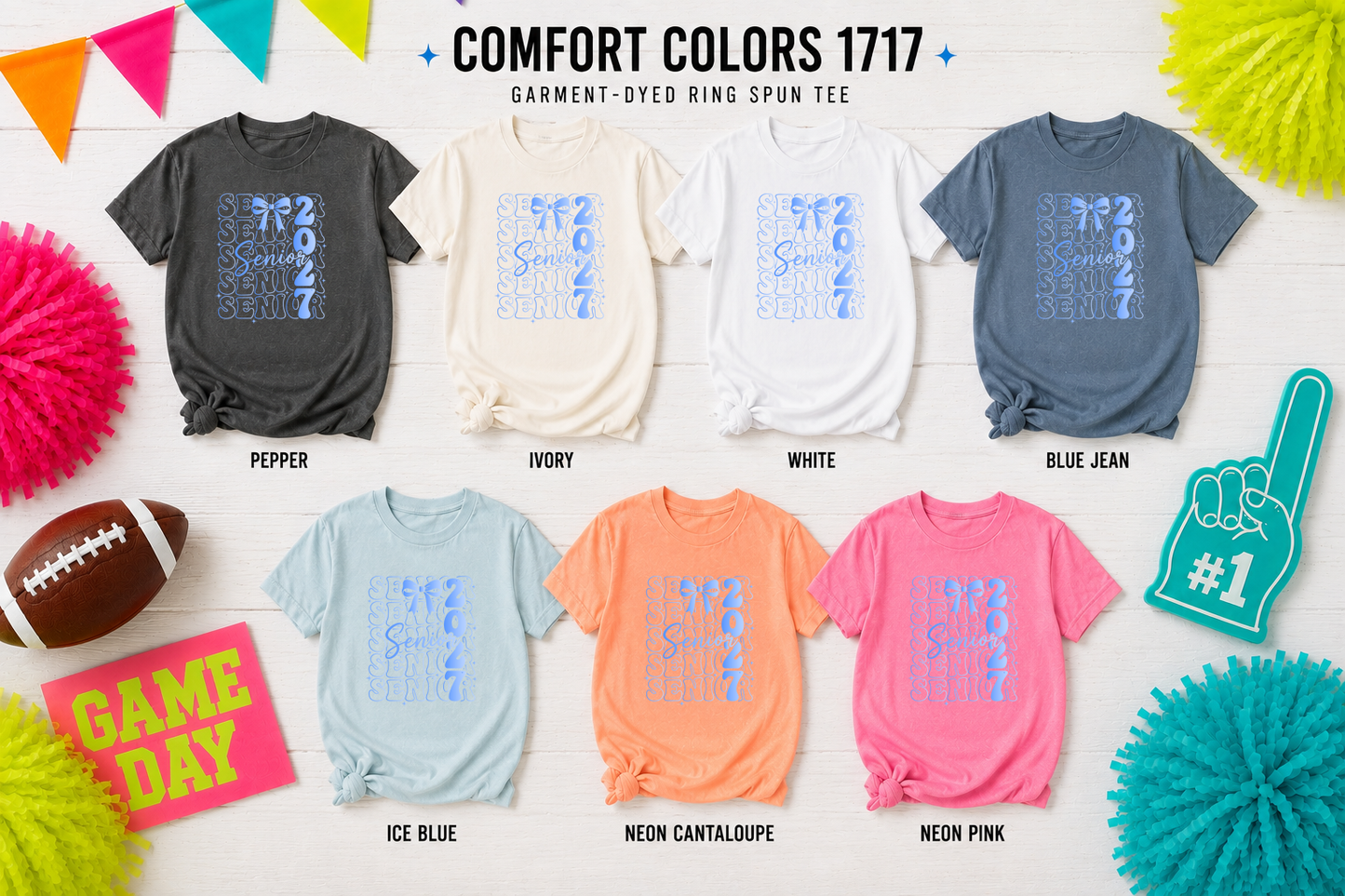 Senior 2027 | Neon Stacked Senior Bow T-Shirt
