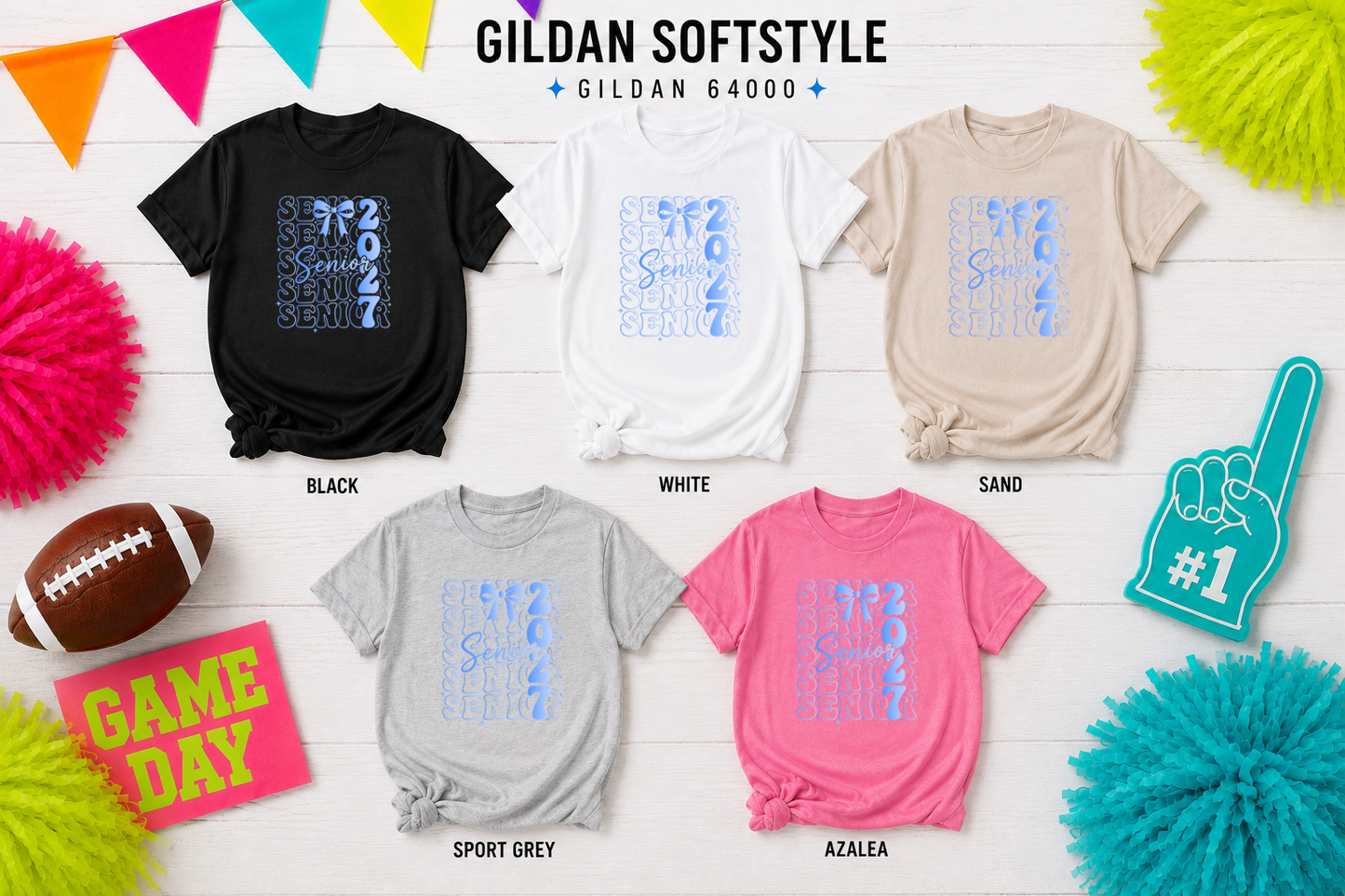 Senior 2027 | Neon Stacked Senior Bow T-Shirt