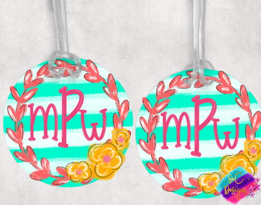 Mint Stripe Monogram Bag Tags
